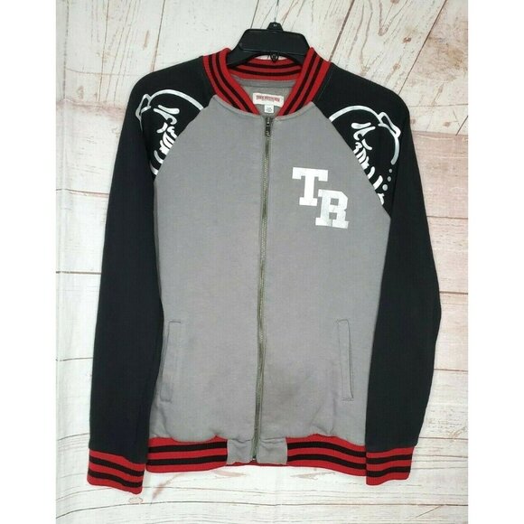 True Religion Youth Large Fleece Full Zip Bomber Jacket – Grey, Black, Red